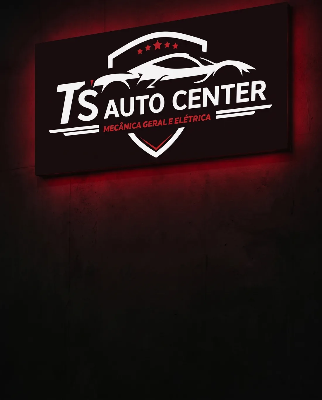 Placa iluminada com o logo da TS Auto Center